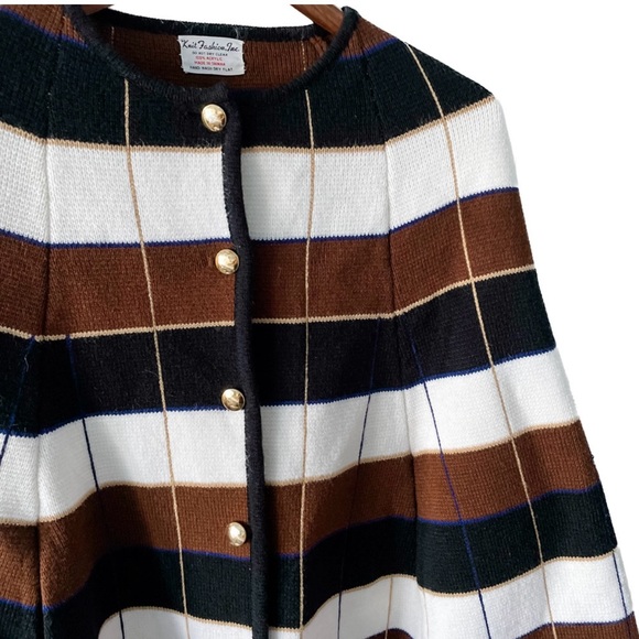 Vintage Plaid Stripe Button Down Knit Cape/Poncho - Picture 10 of 11